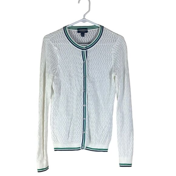 Lands' End White Cardigan Open Knit Long Sleeve Nautical Preppy Size S 6-8 📦 - Picture 8 of 8